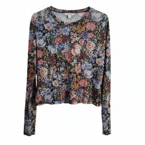 NWT | BemorRun Moody Floral Mesh Long Sleeve Crop Top | Sheer | XXL
